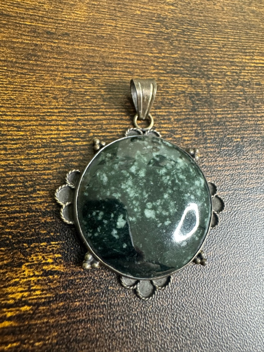 Green Moss Agate Round Pendant Sterling Silver 925 - Picture 6 of 9